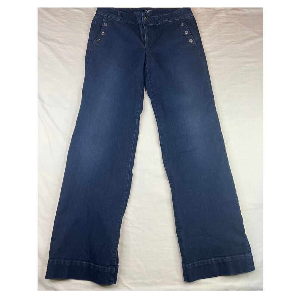 Ann Taylor Loft Jeans Womens Size 8 Blue Dark Wash Flare Wide-leg Sailor